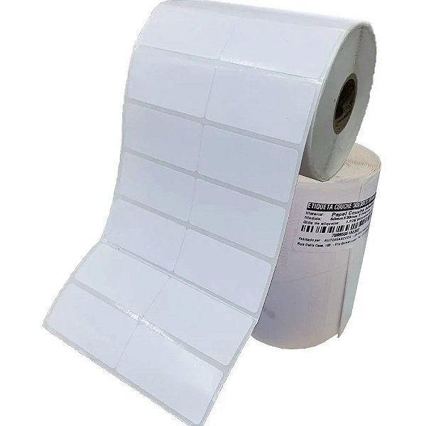 ROLO DE ETIQUETA 5X3CM COUCHÊ ADESIVA 2 COLUNAS NEUTRO BRANCO