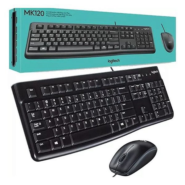 KIT TECLADO E MOUSE COM FIO USB LOGITECH MK-120