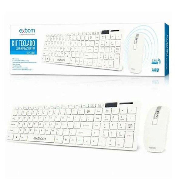 KIT TECLADO E MOUSE SEM FIO EXBOM BK-S1000 BRANCO