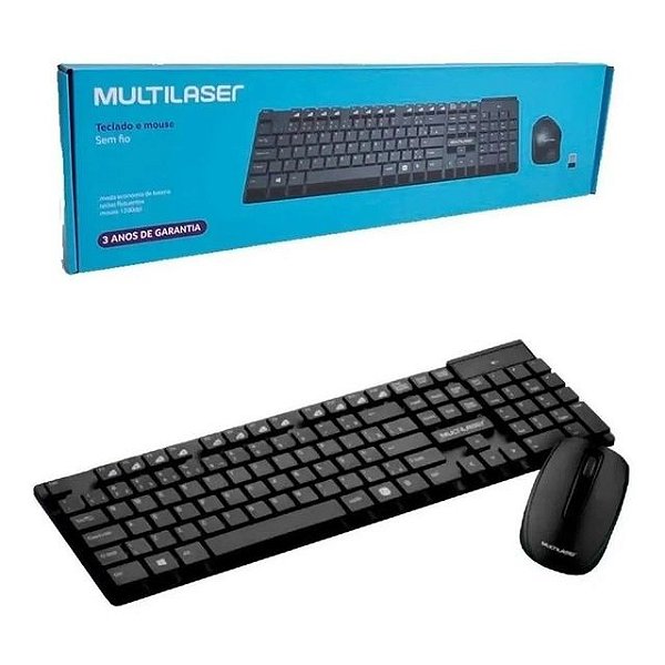 KIT TECLADO E MOUSE SEM FIO FLUTUANTE MULTIMÍDIA 1200DPI MULTILASER TC251 PRETO