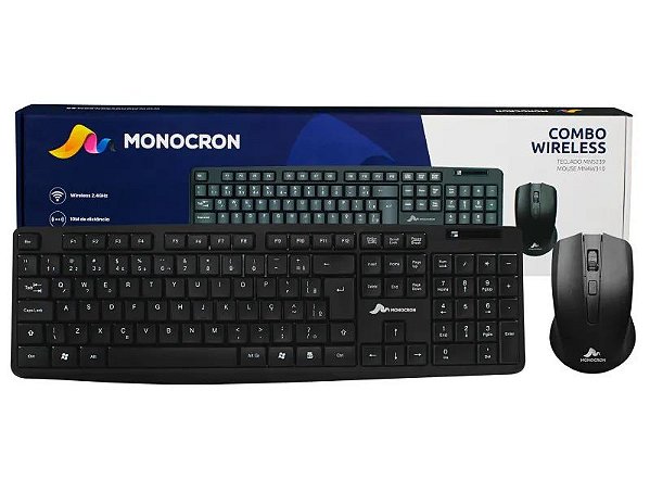 KIT TECLADO E MOUSE SEM FIO WIRELESS 2,4G MONOCRON MN5239 MN4W310 PRETO