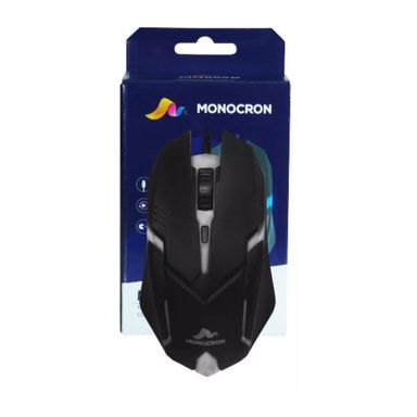 MOUSE GAMER RGB COM CABO USB 1.5M 1600DPI MONOCRON MN810D PRETO/AZUL