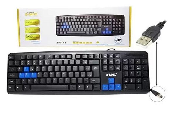 TECLADO COM FIO B-MAX BM-T01 PRETO/AZUL