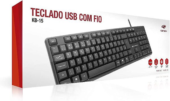 TECLADO COM FIO USB TECLA ALTA ANTI-RESPINGO C3TECH KB-15BK PRETO
