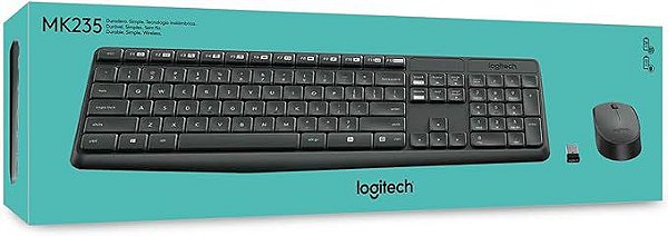 KIT TECLADO E MOUSE SEM FIO COM CONEXÃO USB LOGITECH MK235 PRETO