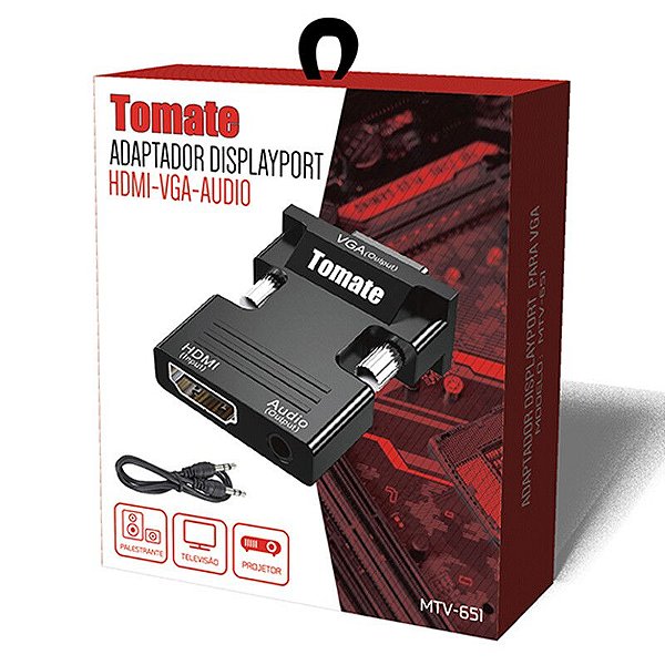 ADAPTADOR DISPLAYPORT HDMI PARA VGA COM ÁUDIO P2 TOMATE MTV-651