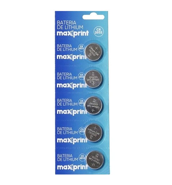 BATERIA BOTÃO 3V BOTÃO MAXPRINT CR2032 COM 5 UNIDADES