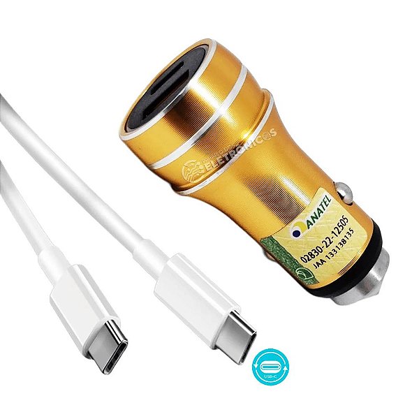 CARREGADOR VEICULAR METÁLICO 2 ENTRADAS USB COM CABO IT-BLUE LE-531CC DOURADO