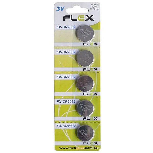 BATERIA BOTÃO 3V FLEX FX-CR2032 COM 5 UNIDADES