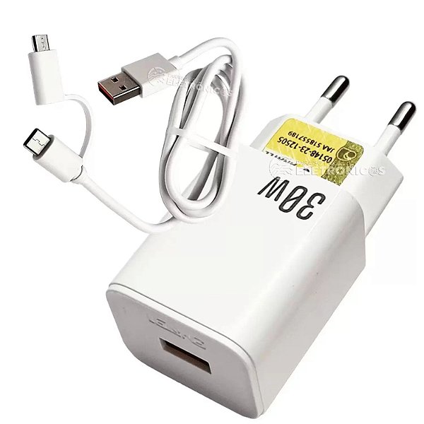 CARREGADOR TURBO 2 EM 1 MICRO USB V8 TIPO C 30W 3.1A LELONG LE-296V