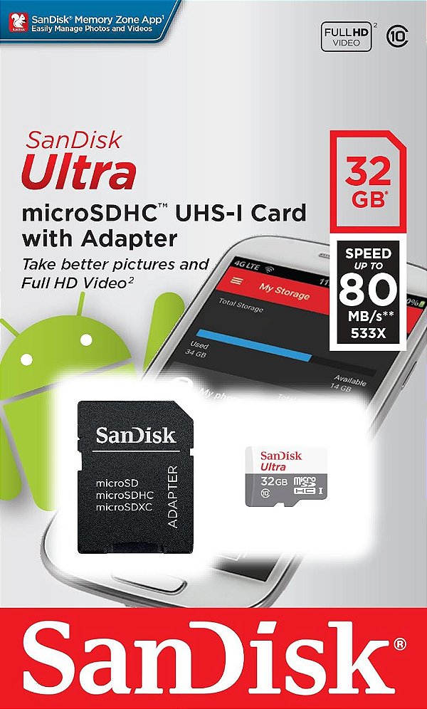 CARTÃO DE MEMÓRIA 32GB MICRO SDHC 3.0 SANDISK
