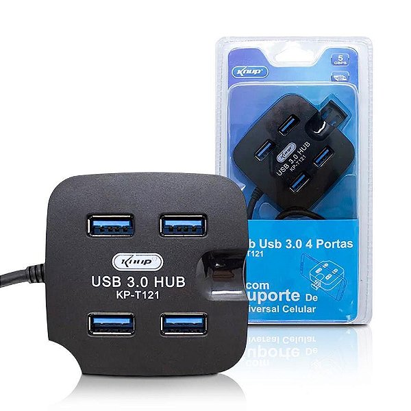 HUB USB 3.0 5GBPS 4 PORTAS COM BASE PARA CELULAR KNUP KP-T121/A