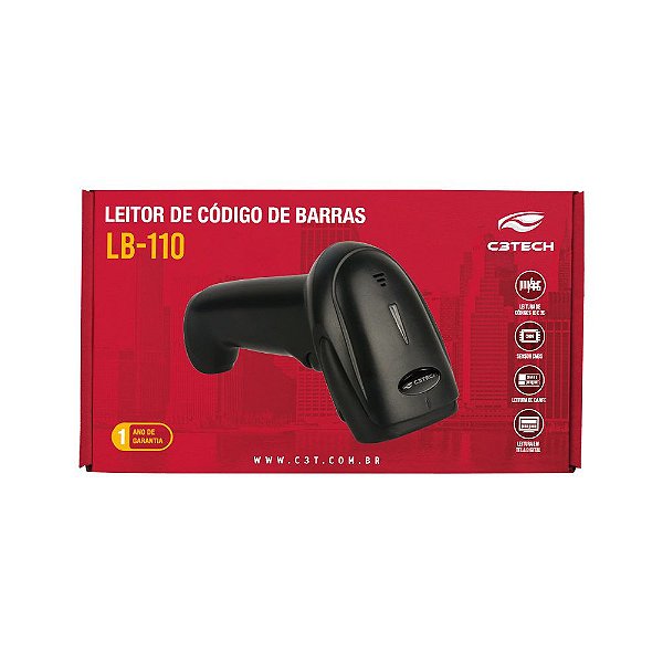 LEITOR DE CÓDIGO DE BARRAS 1D 2D SEM FIO C3TECH LB-W110BK PRETO