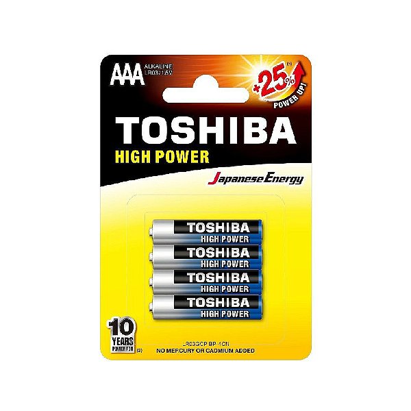 PILHA  ALCALINA AAA TOSHIBA LR03 COM 4 UNIDADES