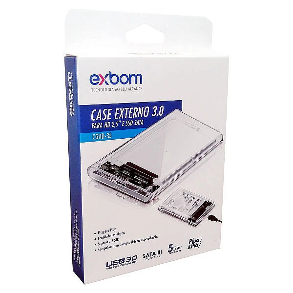 CASE PARA HD 3.0 PARA HD 2.5 SSD SATA TRANSPARENTE EXBOM CGHD-35