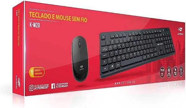 KIT TECLADO E MOUSE SEM FIO COM PILHA C3TECH K-W20 PRETO