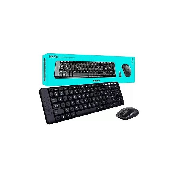 KIT TECLADO E MOUSE SEM FIO LOGITECH MK220 PRETO