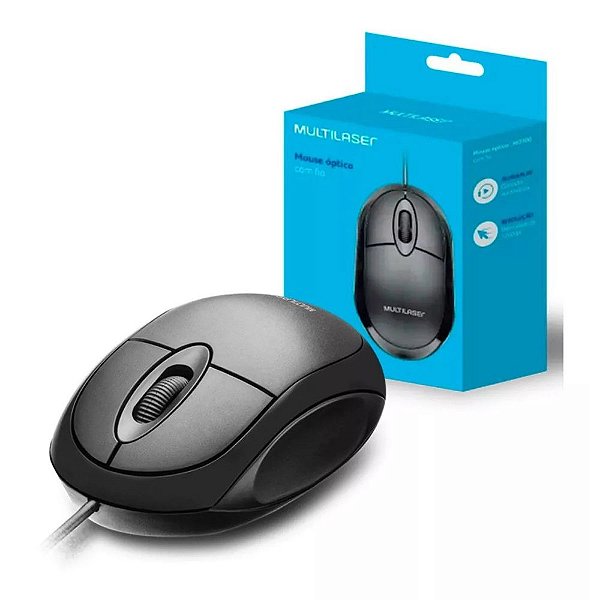 MOUSE COM FIO USB MULTILASER MF100 MO300 PRETO
