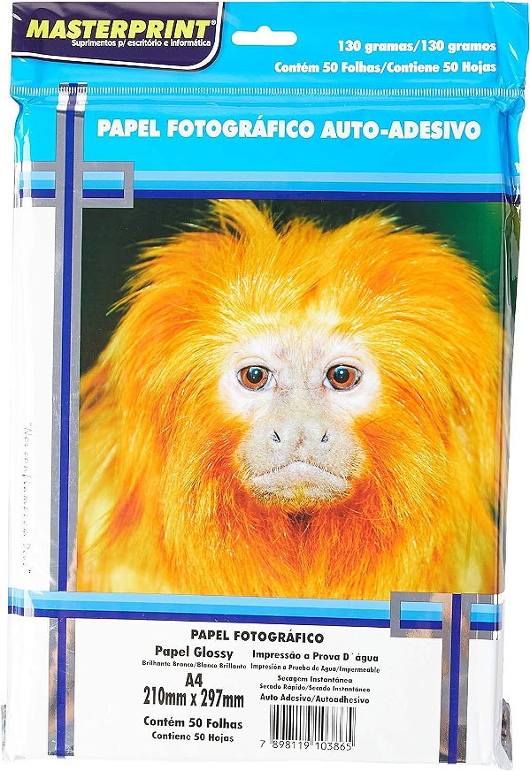 PAPEL FOTOGRÁFICO AUTO ADESIVO A4 130G MASTERPRINT COM 50 FOLHAS