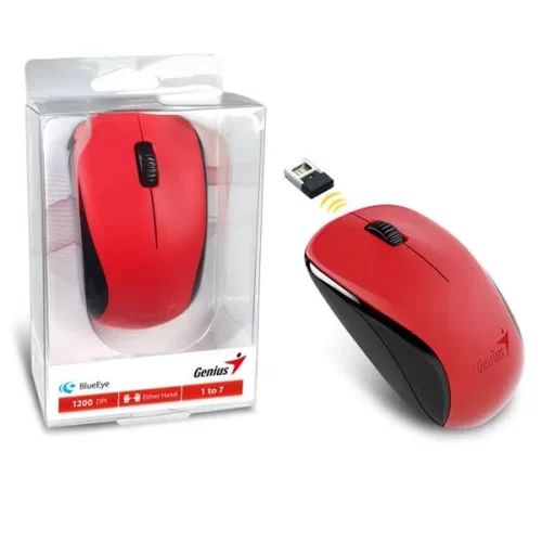 MOUSE SEM FIO 1200 DPI 3 BOTÕES AMBIDESTRO GENIUS NX-7000 VERMELHO