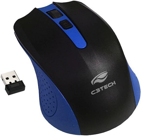 MOUSE SEM FIO 1000DPI COM PILHA C3TECH M-W20 PRETO/AZUL