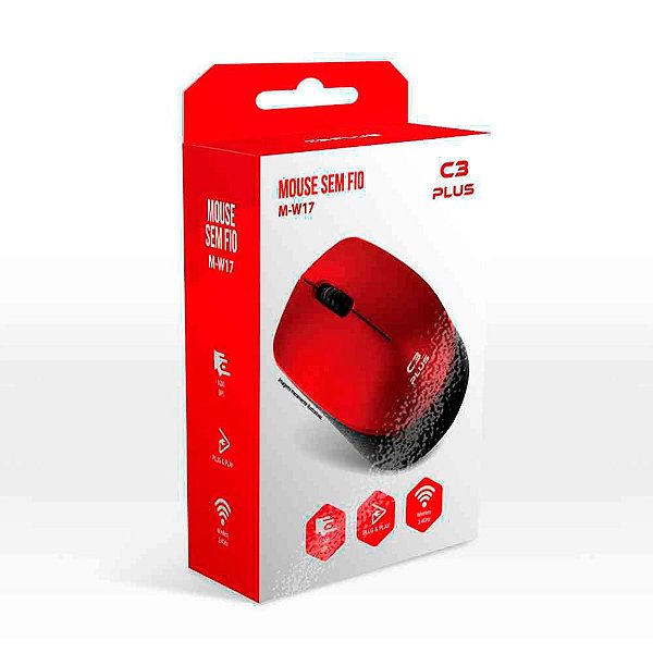 MOUSE SEM FIO PLUS 1000DPI COM PILHA C3TECH M-W17RD VERMELHO