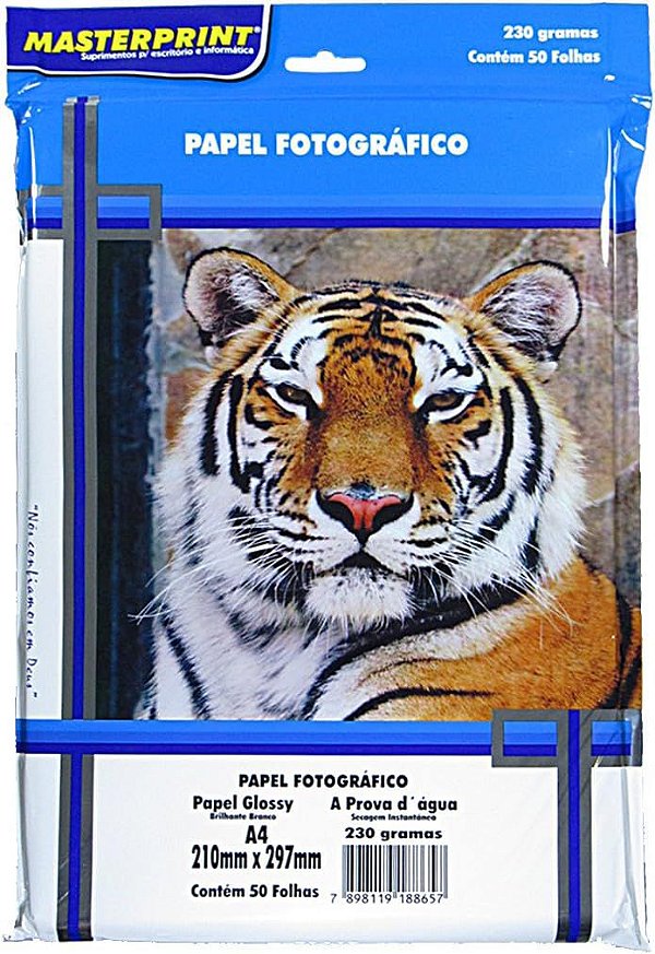 PAPEL FOTOGRÁFICO GLOSSY A4 230G MASTERPRINT COM 50 FOLHAS