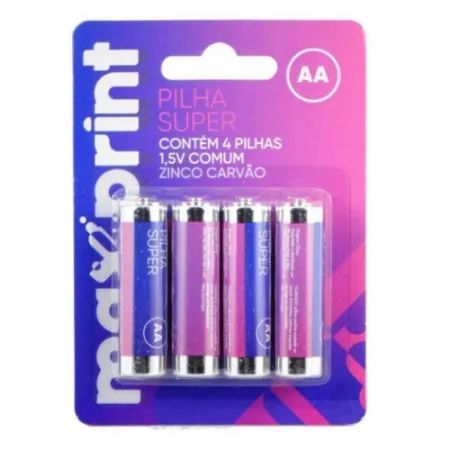PILHA ALCALINA AAA PALITO COMUM 1.5V ZINCO CARVÃO MAXPRINT 756468 COM 4 UNIDADES