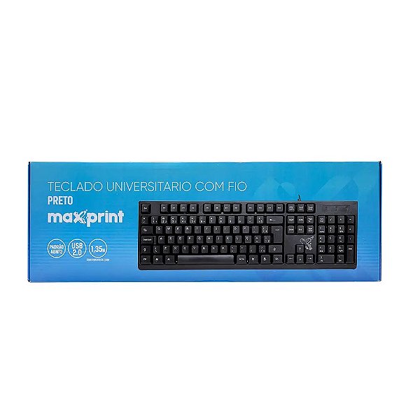 TECLADO UNIVERSITARIO COM FIO 1,35M USB 2.0 MAXPRINT 60000140 PRETO