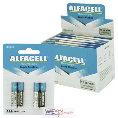 PILHA SUPER ALCALINA AAA 1.5V ALFACELL LR03/4B COM 4 UNIDADES