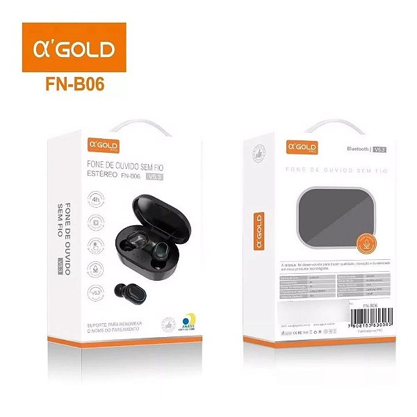 FONE DE OUVIDO SEM FIO BLUETOOTH OL'GOLD FNB06 PRETO