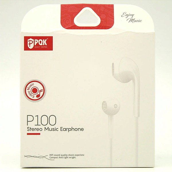 FONE DE OUVIDO COM FIO MUSIC EARPHONE PQK P100 BRANCO
