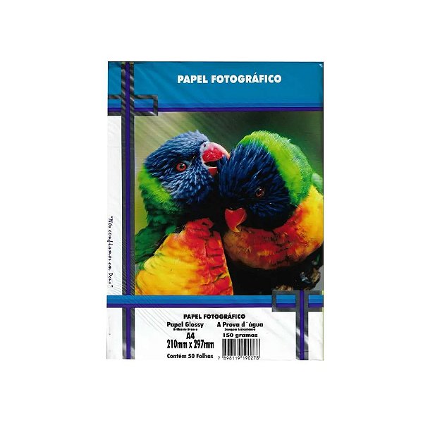PAPEL FOTOGRÁFICO GLOSSY A4 150G BRANCO BRILHANTE MASTERPRINT COM 50 FOLHAS