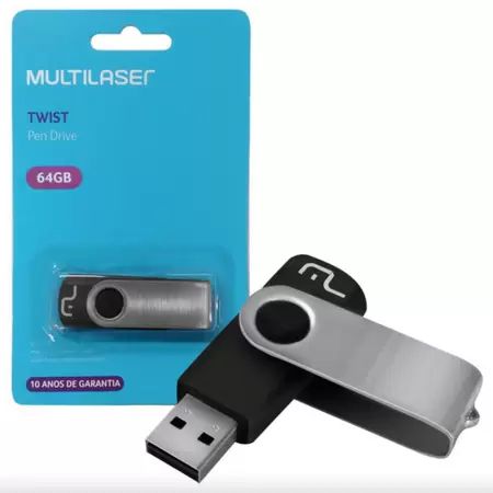 PEN DRIVE MULTILASER TWIST 64GB PD590 PRETO/PRATA