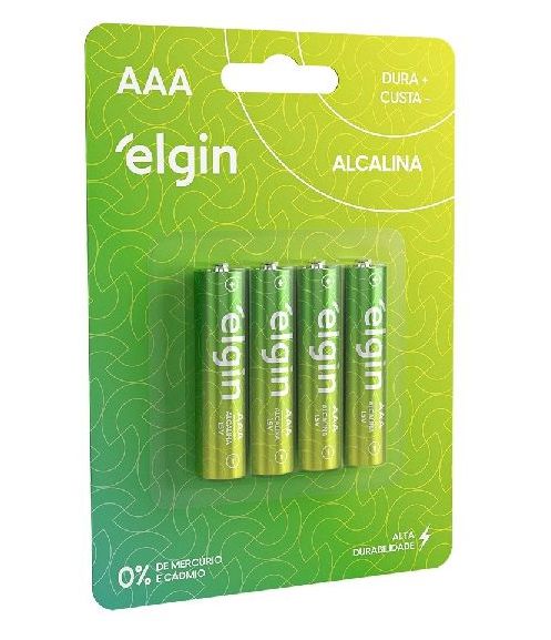 PILHA ALCALINA AAA 1.5V ELGIN LR03 COM 4 UNIDADES