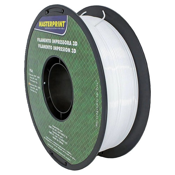 FILAMENTO 3D PLA PARA IMPRESSORA 3D 1.75MM MASTERPRINT BRANCO 1KG