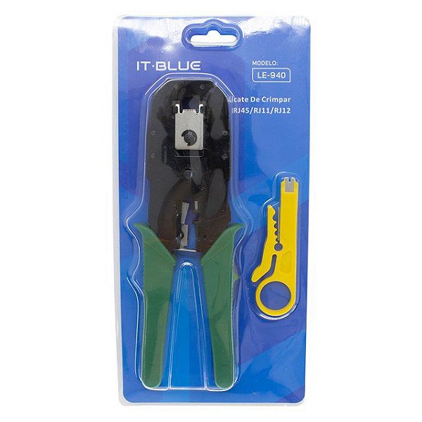 ALICATE DE CRIMPAR RJ45 RJ11 RJ12 IR-BLUE LE-1940 PRETO/VERDE