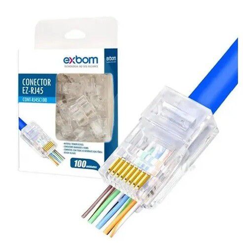 CONECTOR PARA CABO DE VAZADO CAT5E EXBOM EZ-RJ45 COM 100 UNIDADES