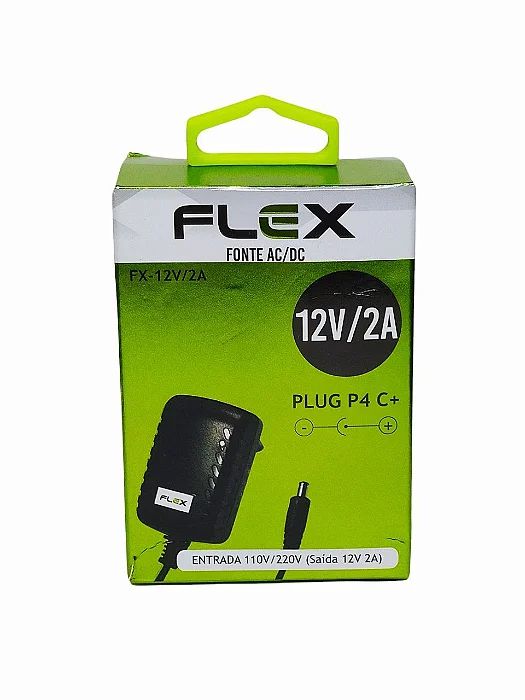 FONTE DE ALIMENTAÇÃO 12V 2A PLUG P4 FLEX FX-12V/2A
