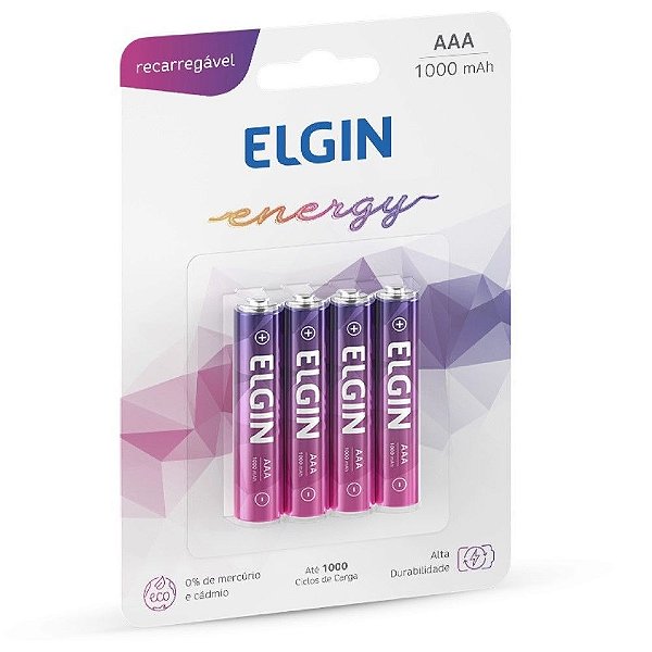 PILHA ALCALINA AAA ENERGY PALITO RECARREGÁVEL 1000MAH COM 4 UNIDADES