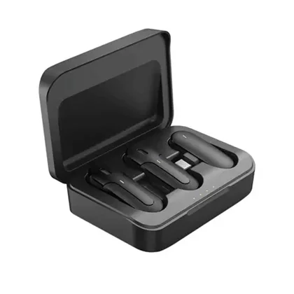 MICROFONE DE LAPELA TIPO C DUPLO WIRELESS COM CASE TOMATE MT-2215 PRETO