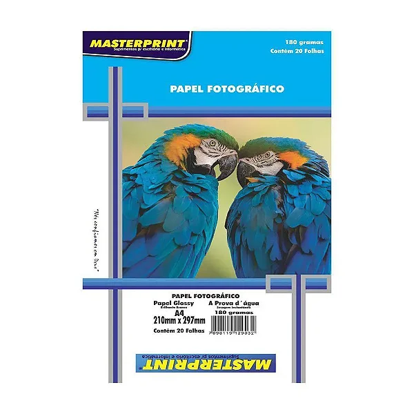 PAPEL FOTOGRÁFICO GLOSSY 180G A4 MASTERPRNT COM 20 FOLHAS