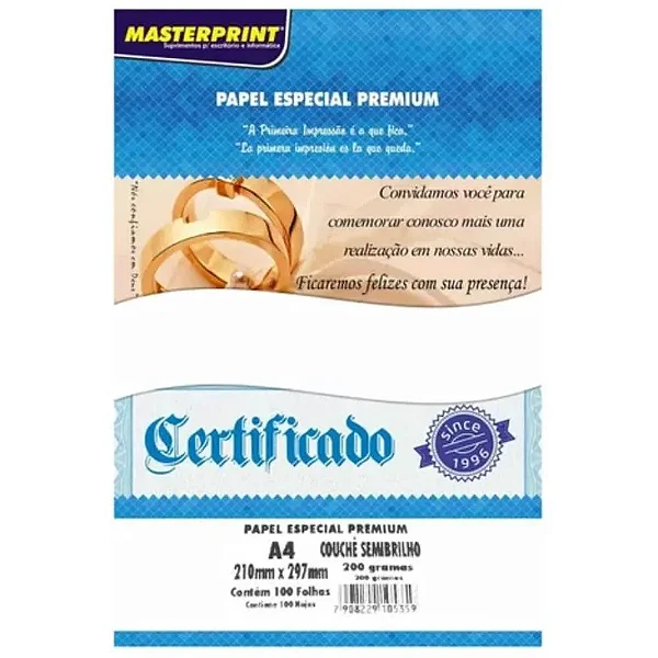 PAPEL COUCHÊ SEMI BRILHO A4 200G MASTERPRINT COM 50 FOLHAS