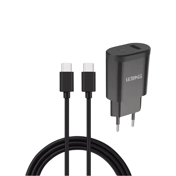 CARREGADOR TURBO TIPO-C 1M 2 PORTAS USB E TIPO-C LE-285CC LELONG