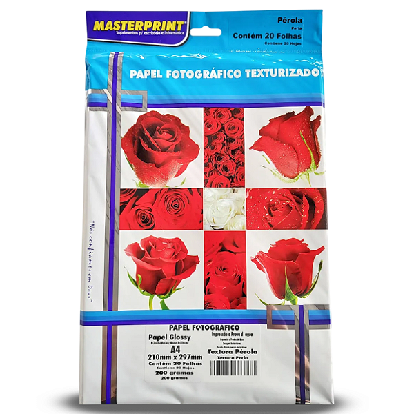 PAPEL FOTO TEXTURA PÉROLA BRANCO A4 200G MASTERPRINT COM 20 FOLHAS