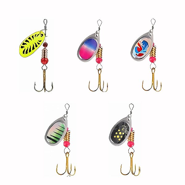 Kit 5 Iscas de Pesca Spinner / Colher Metálica Cores A - 6cm 3g
