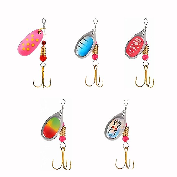Kit 5 Iscas de Pesca Spinner / Colher Metálica Cores B - 6cm 3g