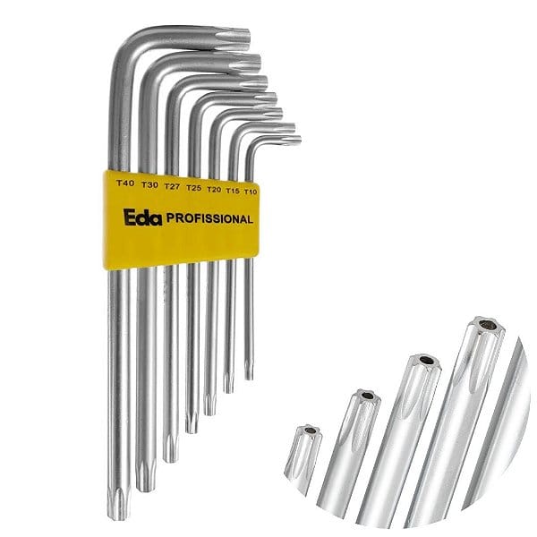 EDA Chaves Torx Tipo L Longas 7 Peças 8Qg Prateado/Amarelo