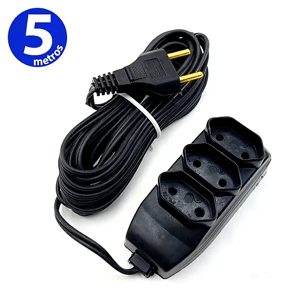 extensão elétrica de 3 tomadas cabo de 5 metros 10a 250v