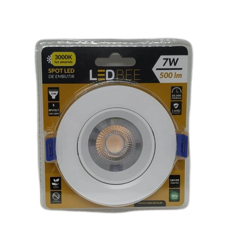 spot led de embutir de 7w 3000k luz amarela ledbee